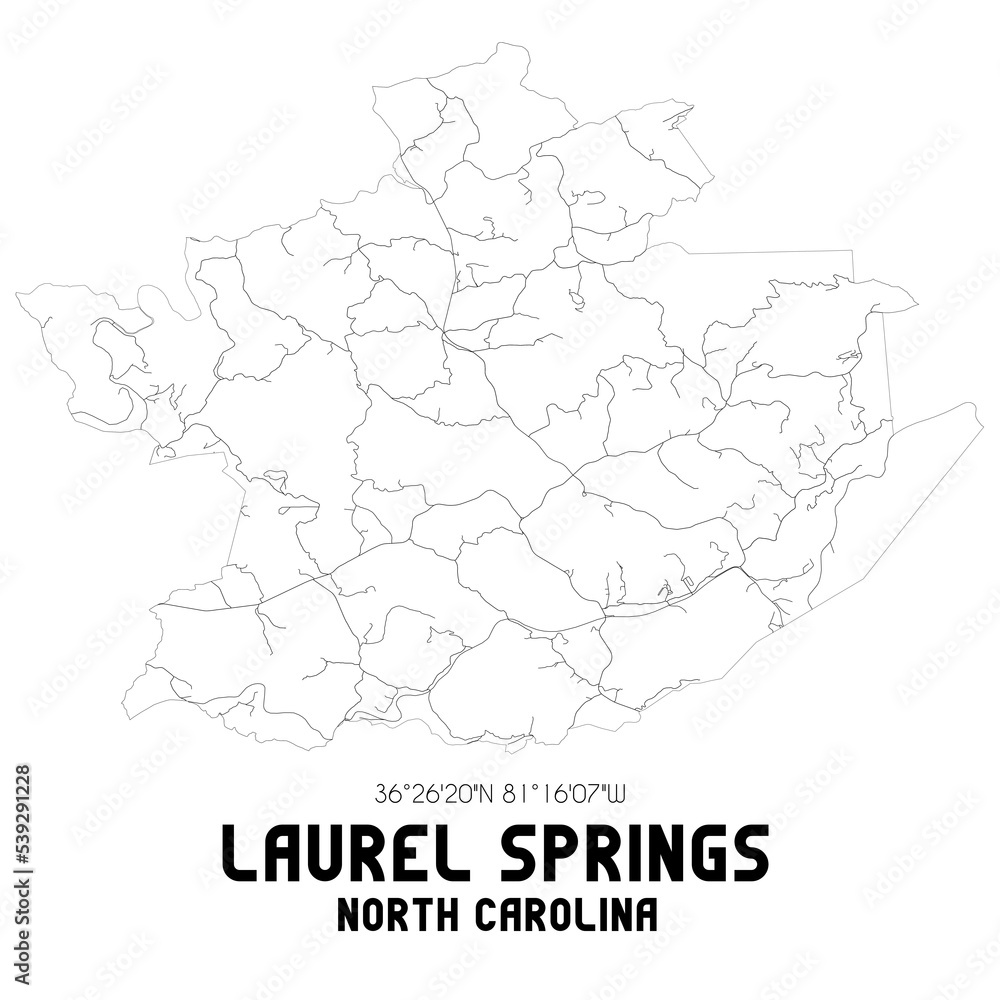 Laurel Springs North Carolina. US street map with black and white lines. Stock Illustration
