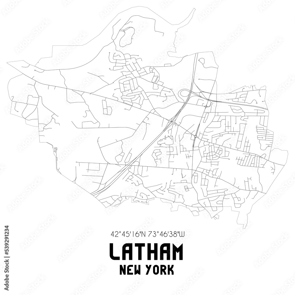 Latham New York. US street map with black and white lines.
