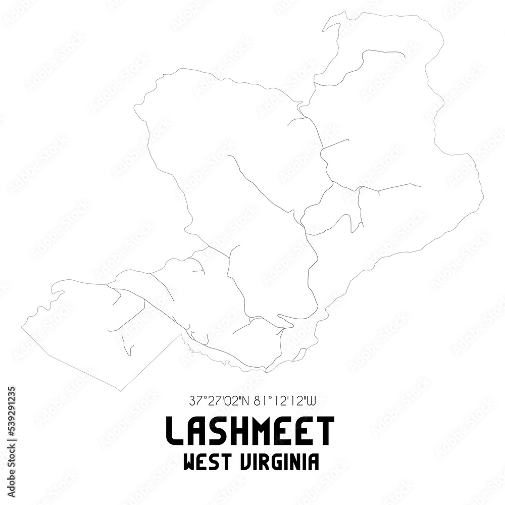 Obraz premium Lashmeet West Virginia. US street map with black and white lines.