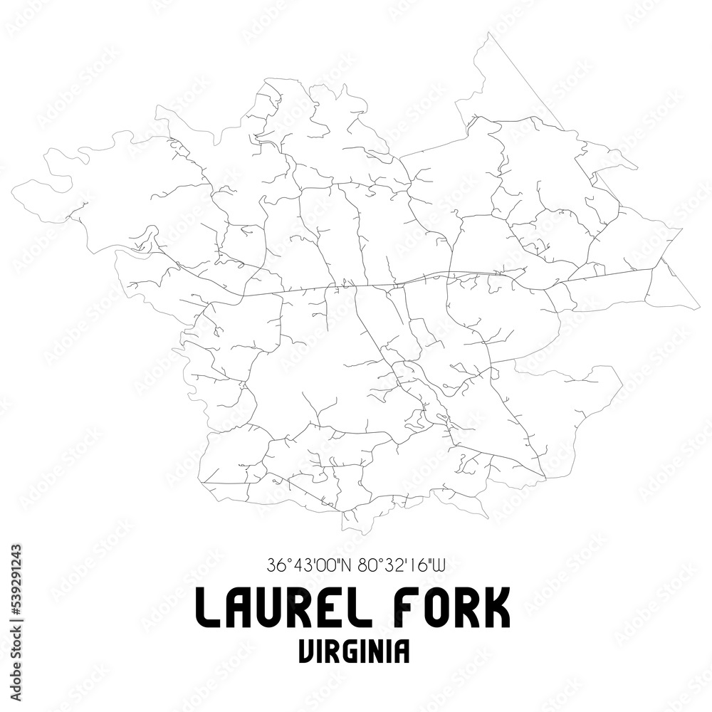Laurel Fork Virginia. US street map with black and white lines.
