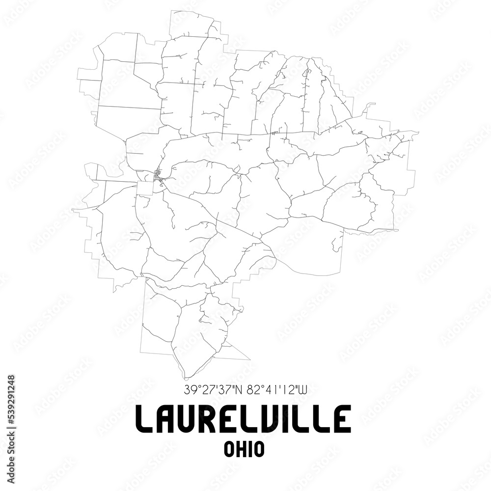 Laurelville Ohio. US street map with black and white lines.