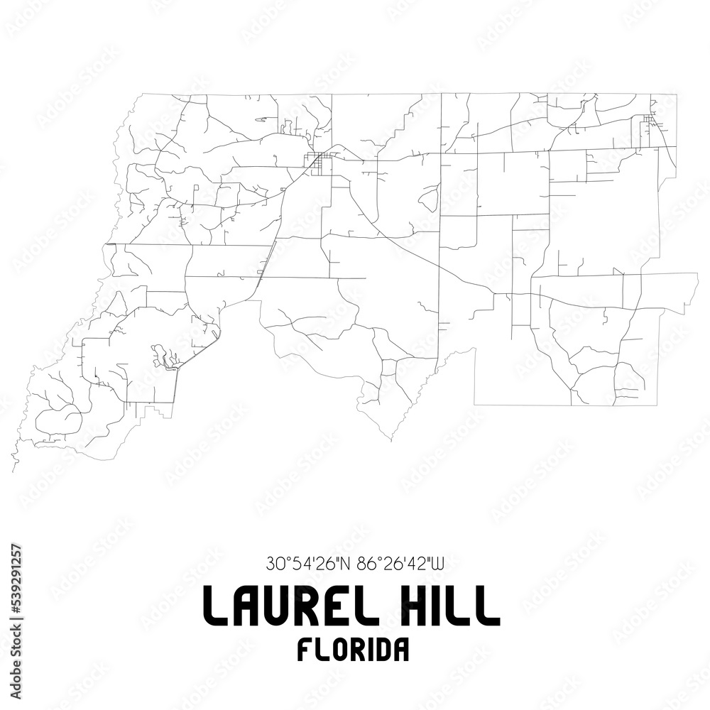 Laurel Hill Florida. US street map with black and white lines.