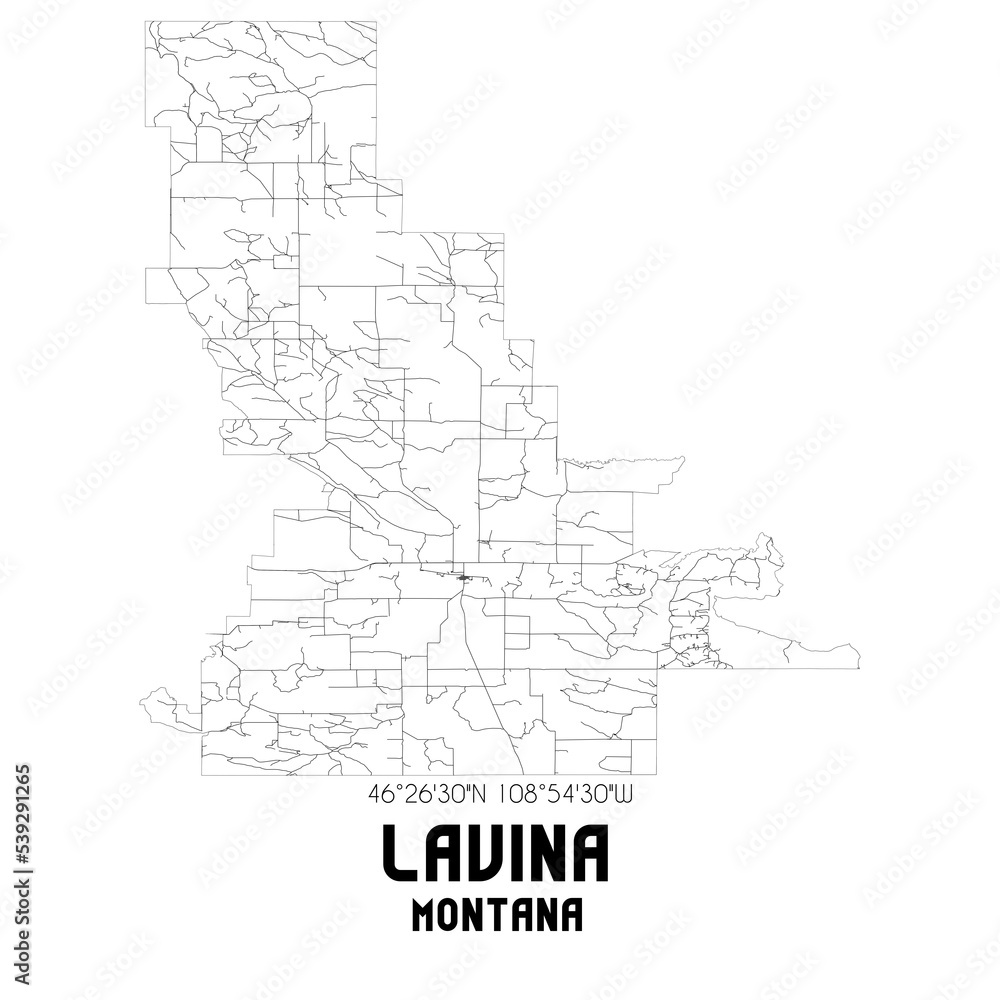Lavina Montana. US street map with black and white lines.