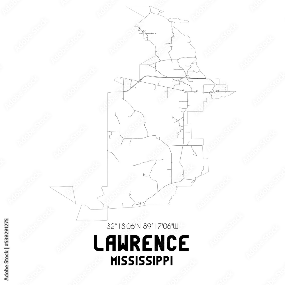 Lawrence Mississippi. US street map with black and white lines. Lawrence Mississippi. US street map with black and white lines.