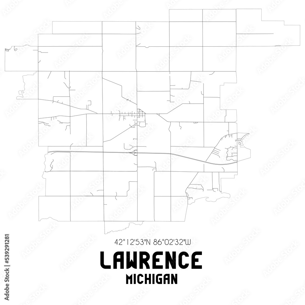 Lawrence Michigan. US street map with black and white lines. Lawrence Michigan. US street map with black and white lines.