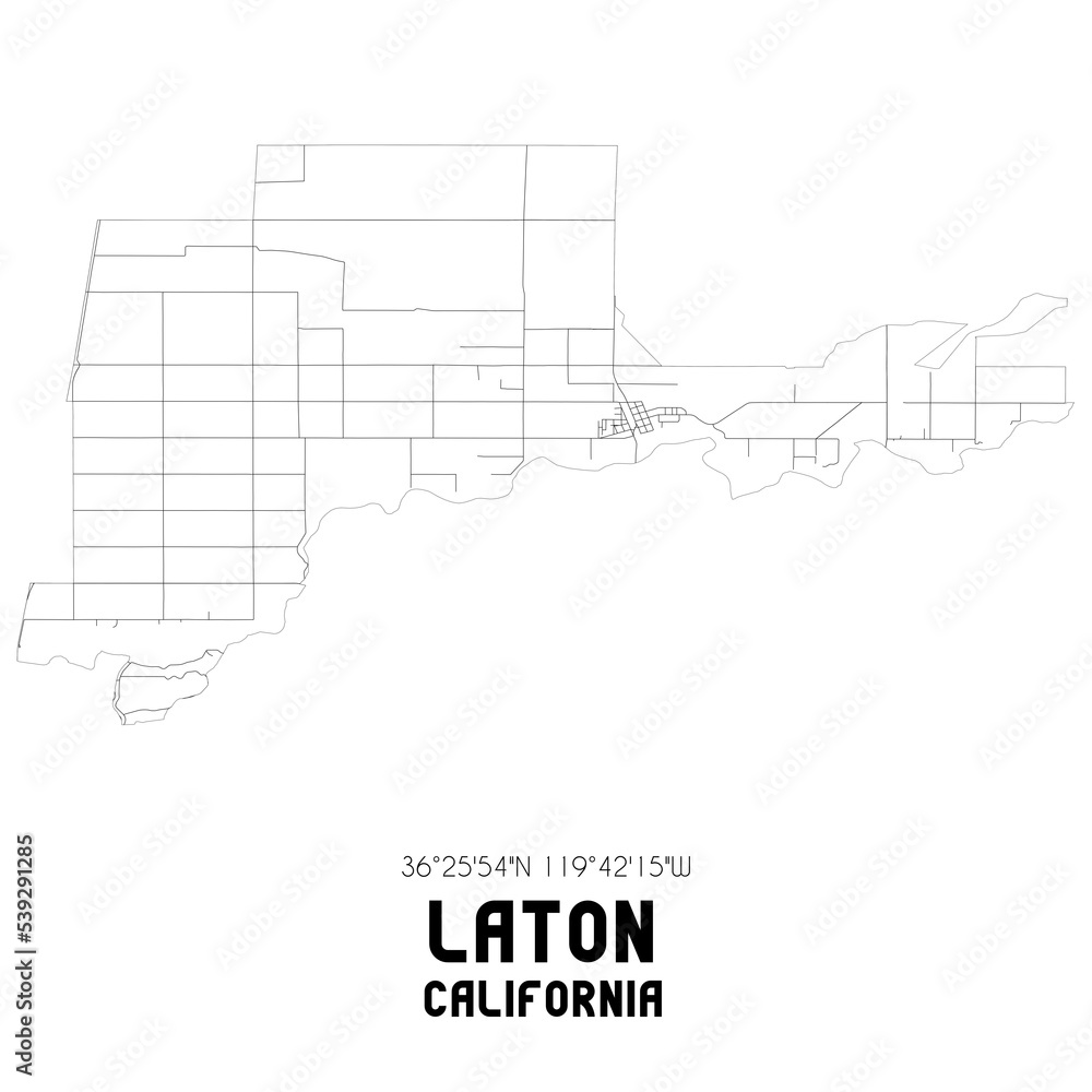 Laton California. US street map with black and white lines. Stock