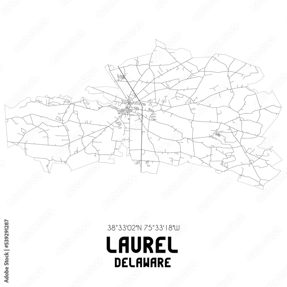 Laurel Delaware. US street map with black and white lines.