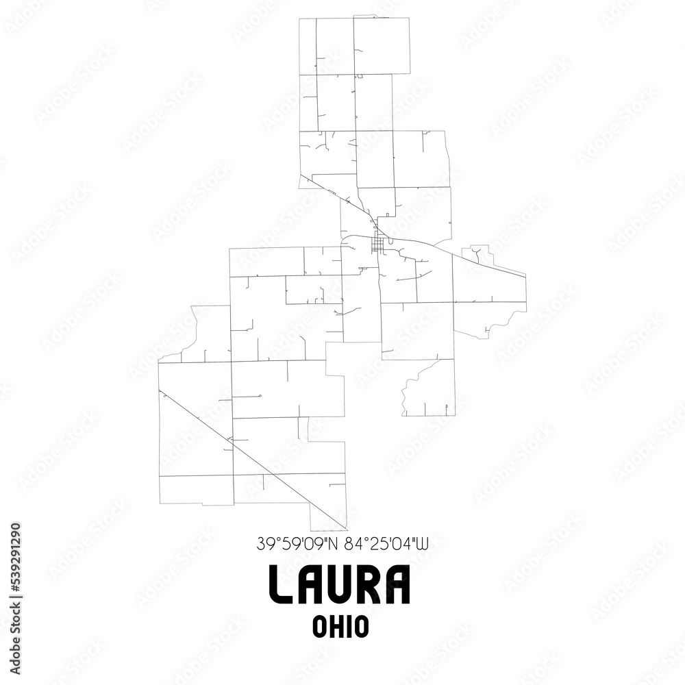 Laura Ohio. US street map with black and white lines.