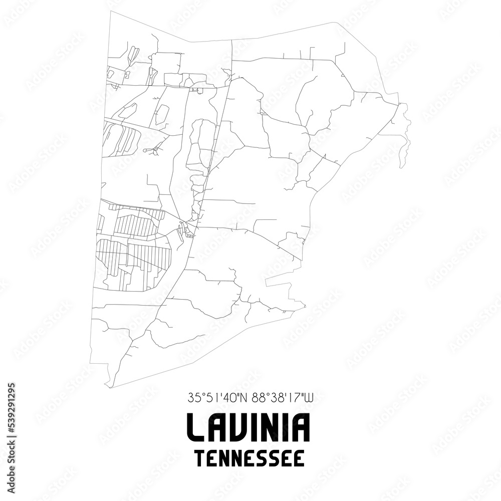 Lavinia Tennessee. US street map with black and white lines.