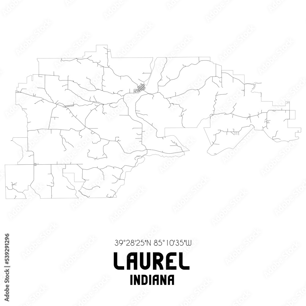 Fototapeta premium Laurel Indiana. US street map with black and white lines.