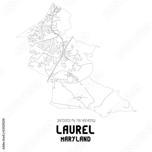 Laurel Maryland. US street map with black and white lines.