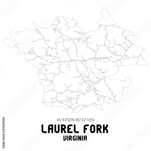 Laurel Fork Virginia. US street map with black and white lines.