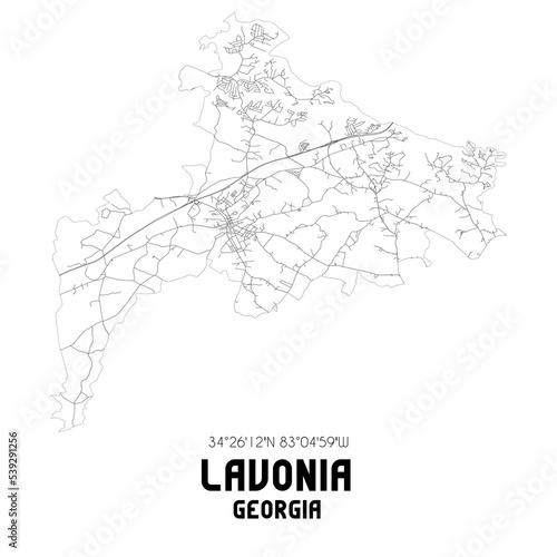 Lavonia Georgia. US street map with black and white lines.
