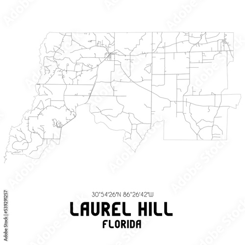 Laurel Hill Florida. US street map with black and white lines.