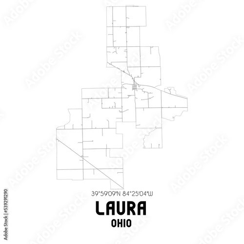 Laura Ohio. US street map with black and white lines.