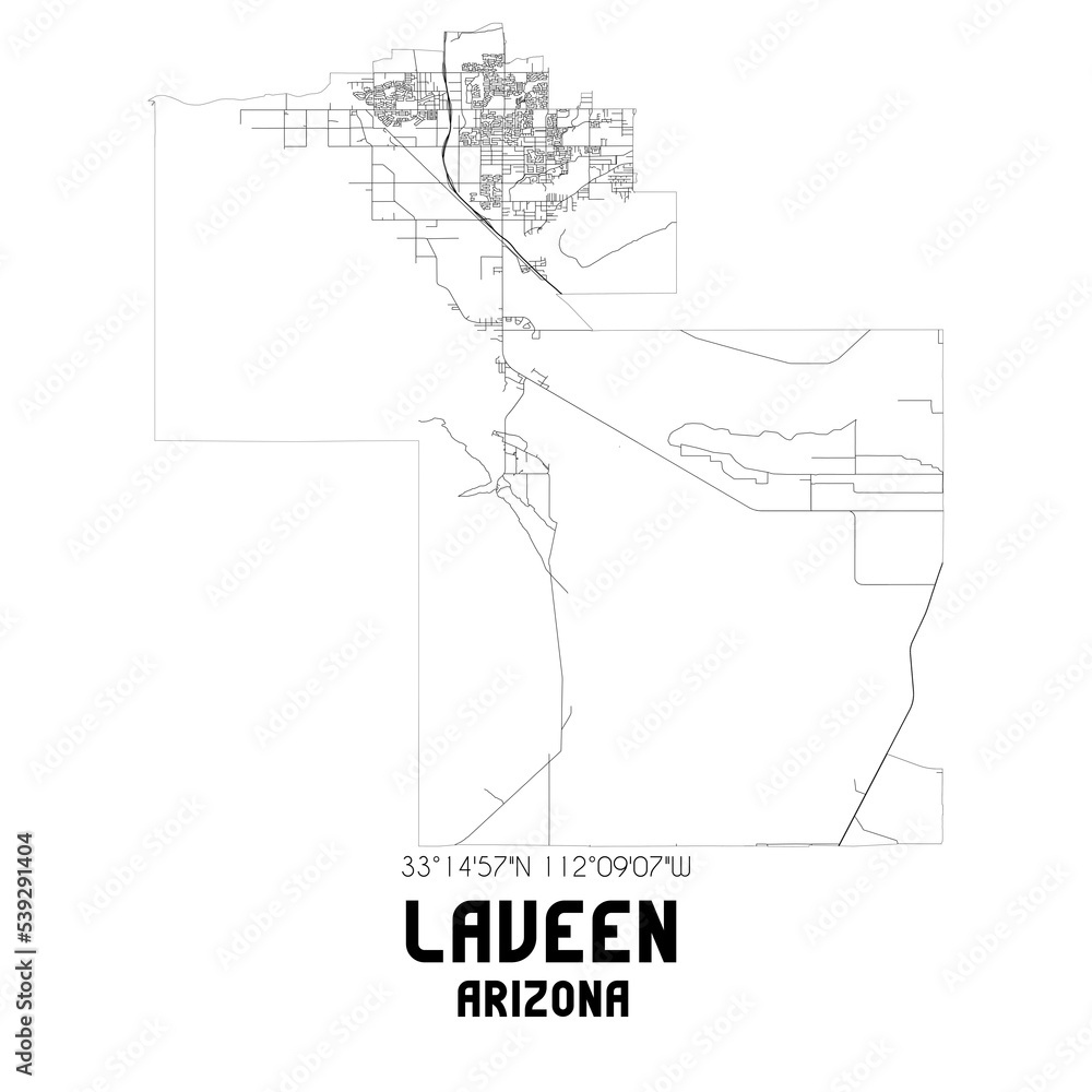 Laveen Arizona. US street map with black and white lines.