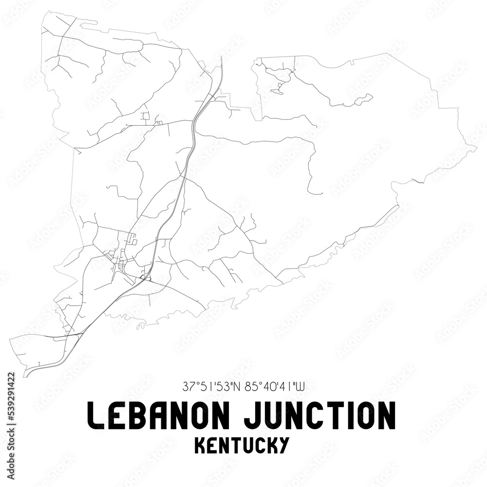 Lebanon Junction Kentucky. US street map with black and white lines.