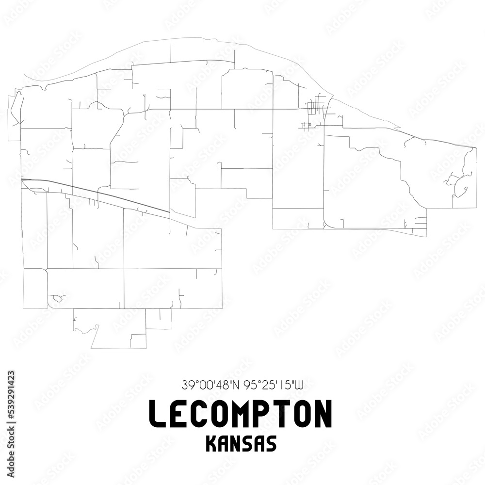 Lecompton Kansas. US street map with black and white lines. Lecompton Kansas. US street map with black and white lines.
