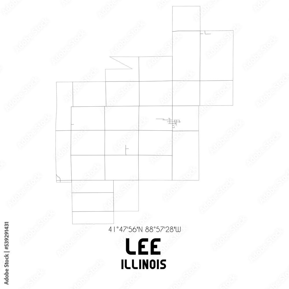 Lee Illinois. US street map with black and white lines. Lee Illinois. US street map with black and white lines.