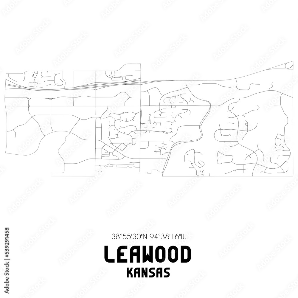 Leawood Kansas. US street map with black and white lines. Leawood Kansas. US street map with black and white lines.