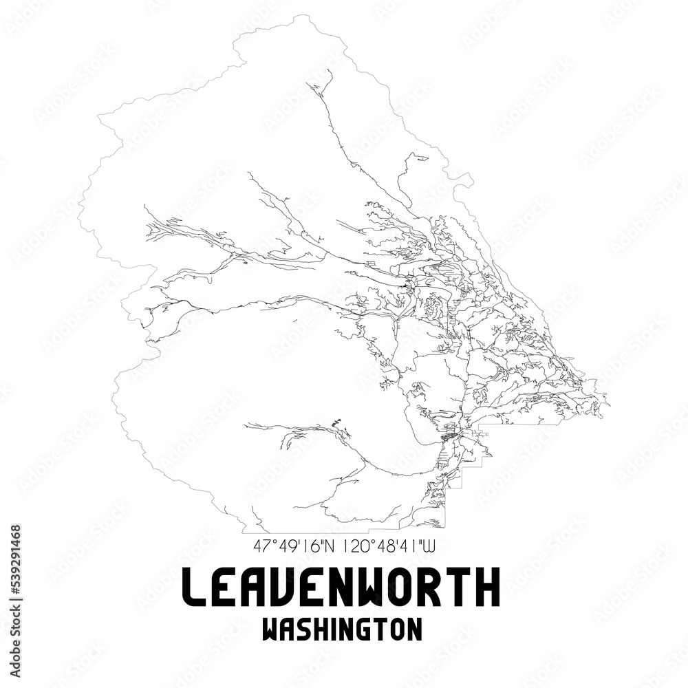 Leavenworth Washington. US street map with black and white lines. Leavenworth Washington. US street map with black and white lines.