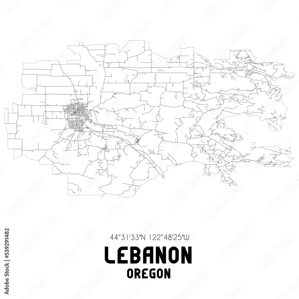 Lebanon Oregon. US street map with black and white lines. Lebanon Oregon. US street map with black and white lines.