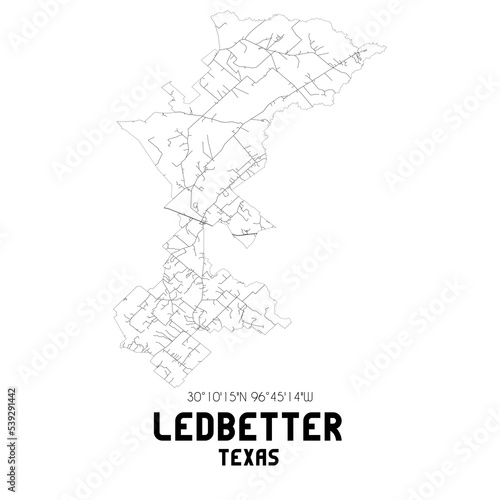 Ledbetter Texas. US street map with black and white lines. photo