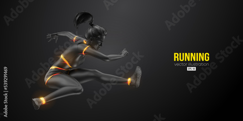 Abstract silhouette of a running athlete on black background. Runner woman are running sprint or marathon. Vector illustration