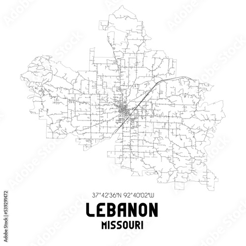 Lebanon Missouri. US street map with black and white lines. photo