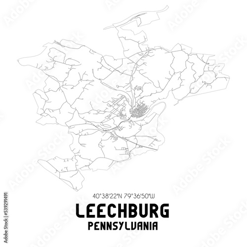 Leechburg Pennsylvania. US street map with black and white lines.