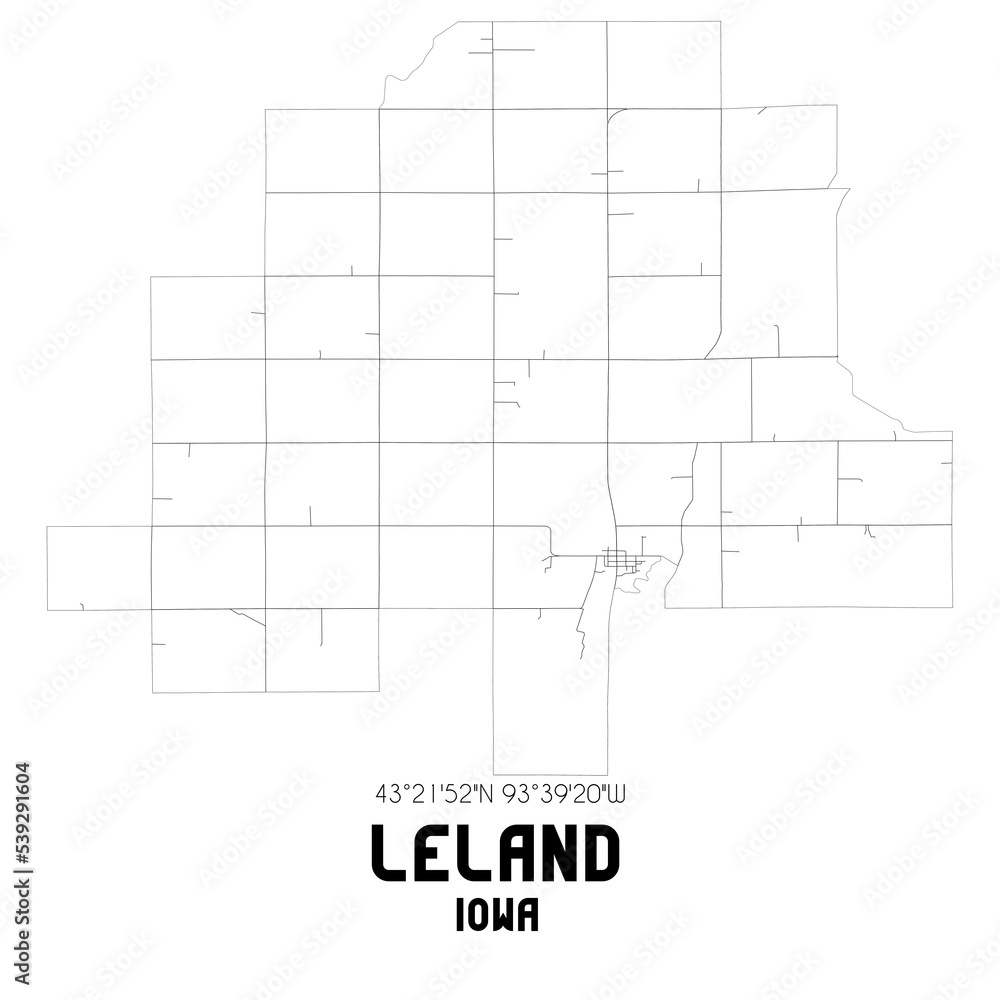 Leland Iowa. US street map with black and white lines. Leland Iowa. US street map with black and white lines.