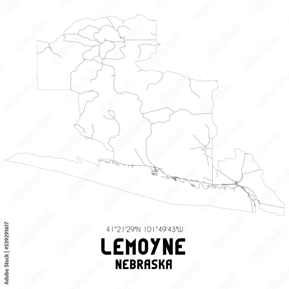 Lemoyne Nebraska. US street map with black and white lines.