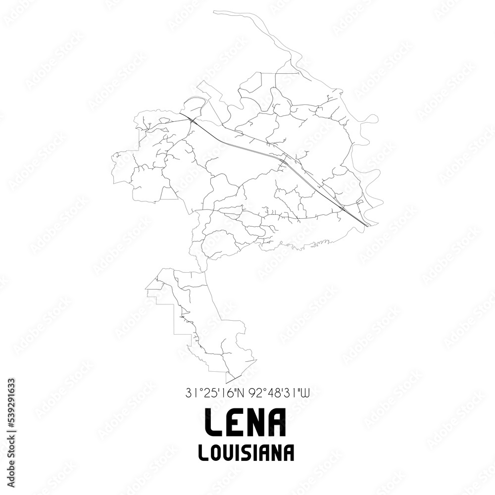 Lena Louisiana. US street map with black and white lines.