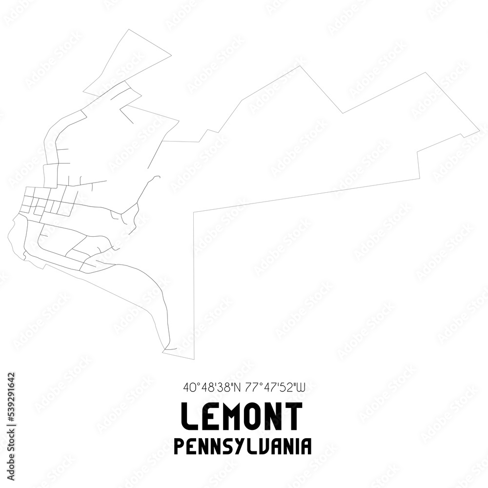 Lemont Pennsylvania. US street map with black and white lines.