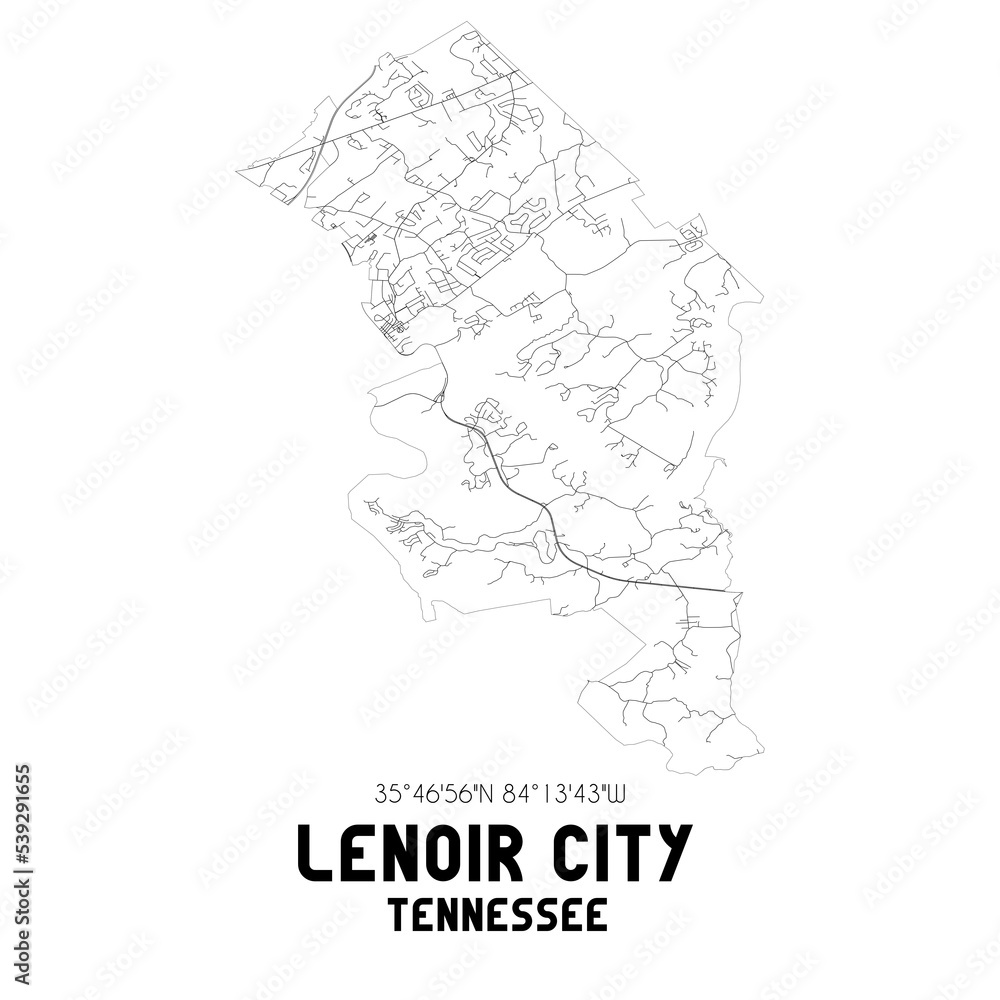 Lenoir City Tennessee. US street map with black and white lines.
