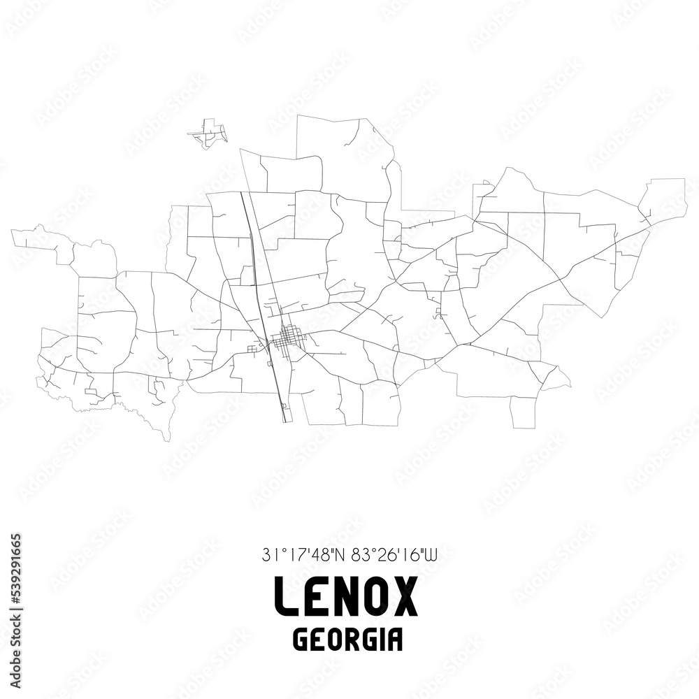 Lenox Georgia. US street map with black and white lines.