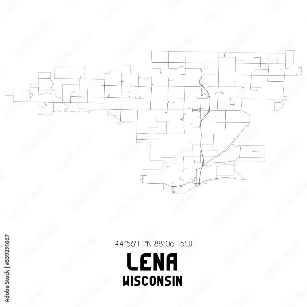 Lena Wisconsin. US street map with black and white lines.