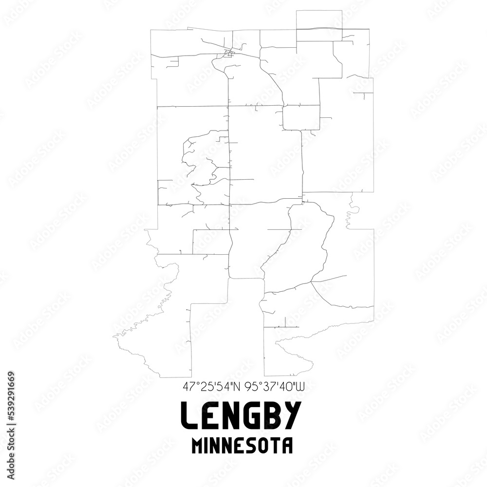 Lengby Minnesota. US street map with black and white lines.