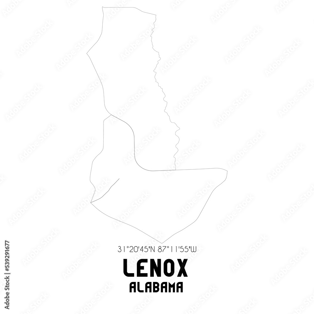 Lenox Alabama. US street map with black and white lines.