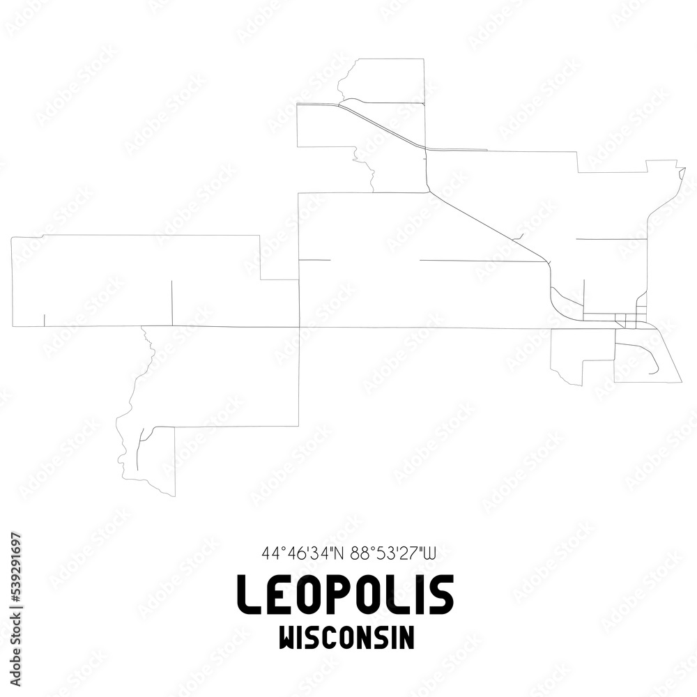 Leopolis Wisconsin. US street map with black and white lines.