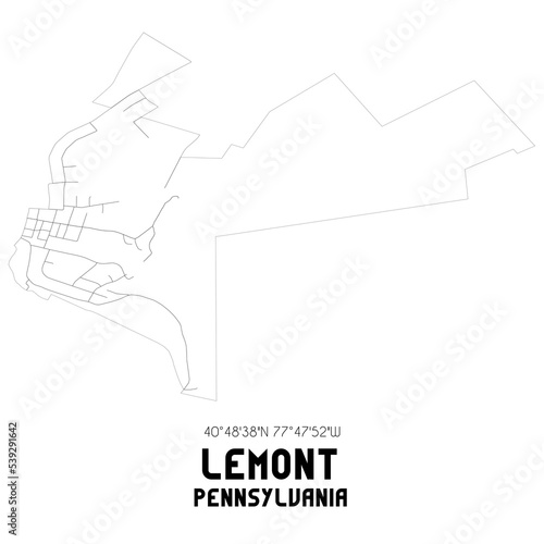 Lemont Pennsylvania. US street map with black and white lines.