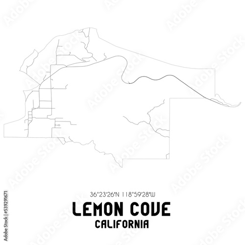Lemon Cove California. US street map with black and white lines.