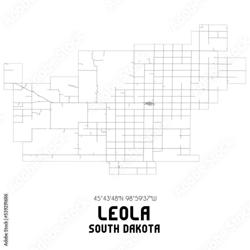 Leola South Dakota. US street map with black and white lines.
