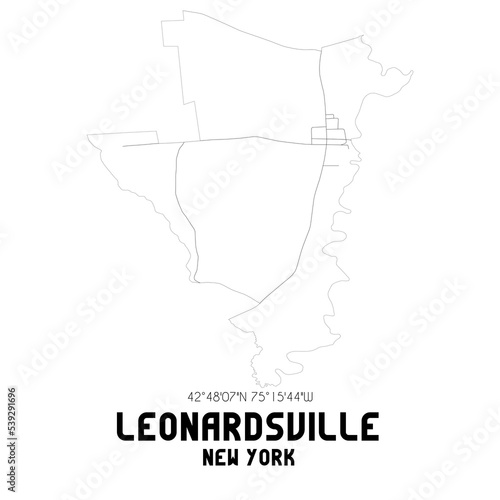Leonardsville New York. US street map with black and white lines.
