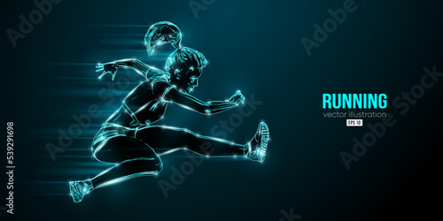 Abstract silhouette of a running athlete on black background. Runner woman are running sprint or marathon. Vector illustration © Yevheniia