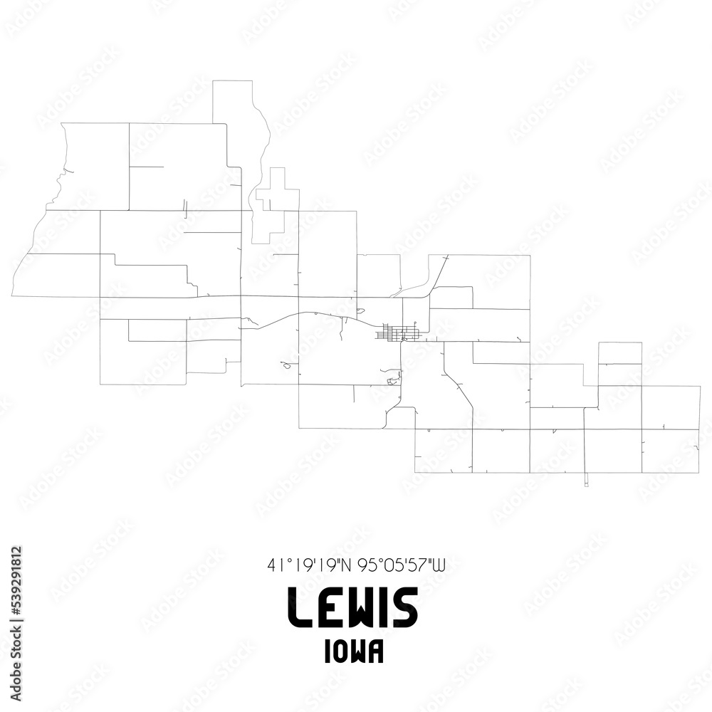 Lewis Iowa. US street map with black and white lines. Lewis Iowa. US street map with black and white lines.