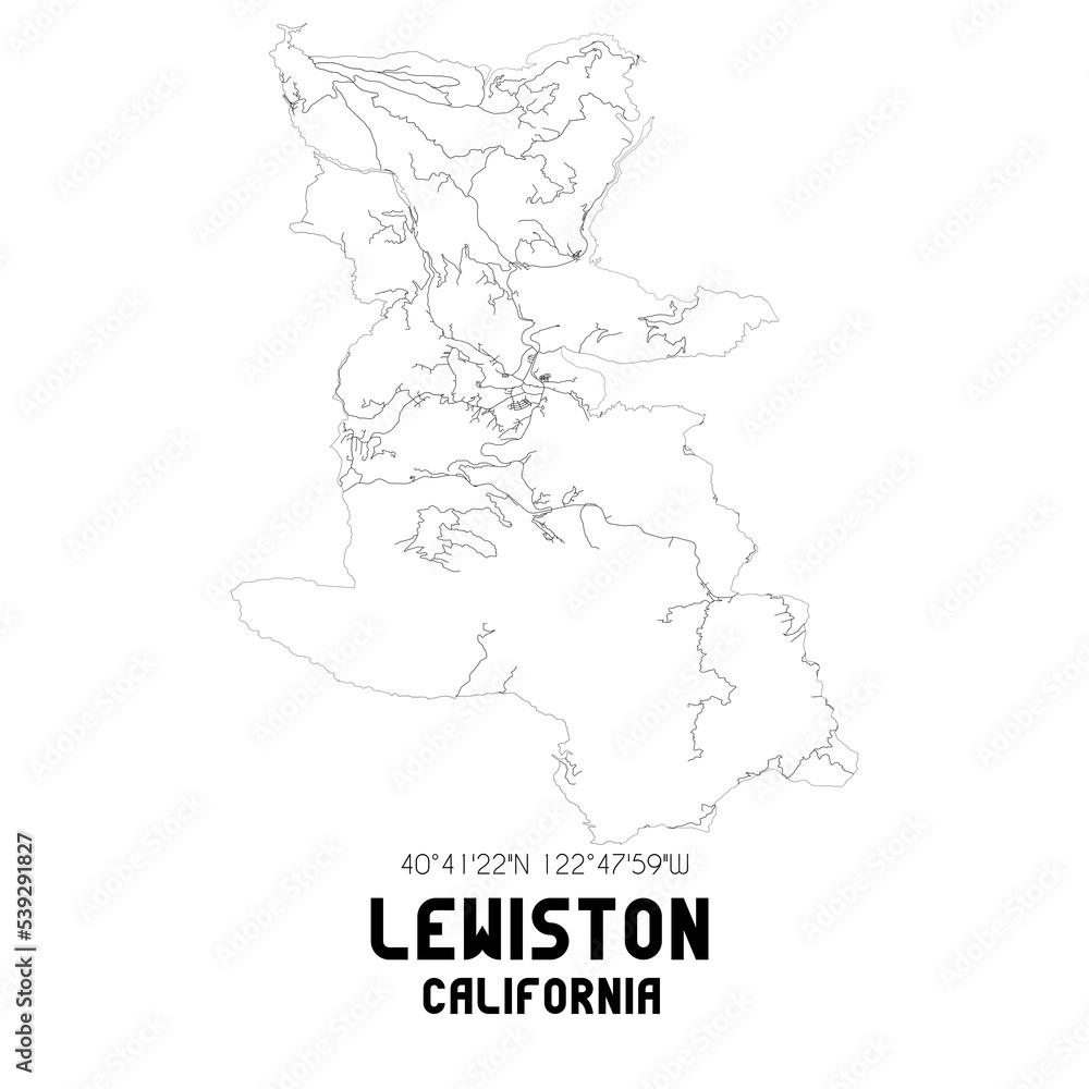 Lewiston California. US street map with black and white lines. Stock