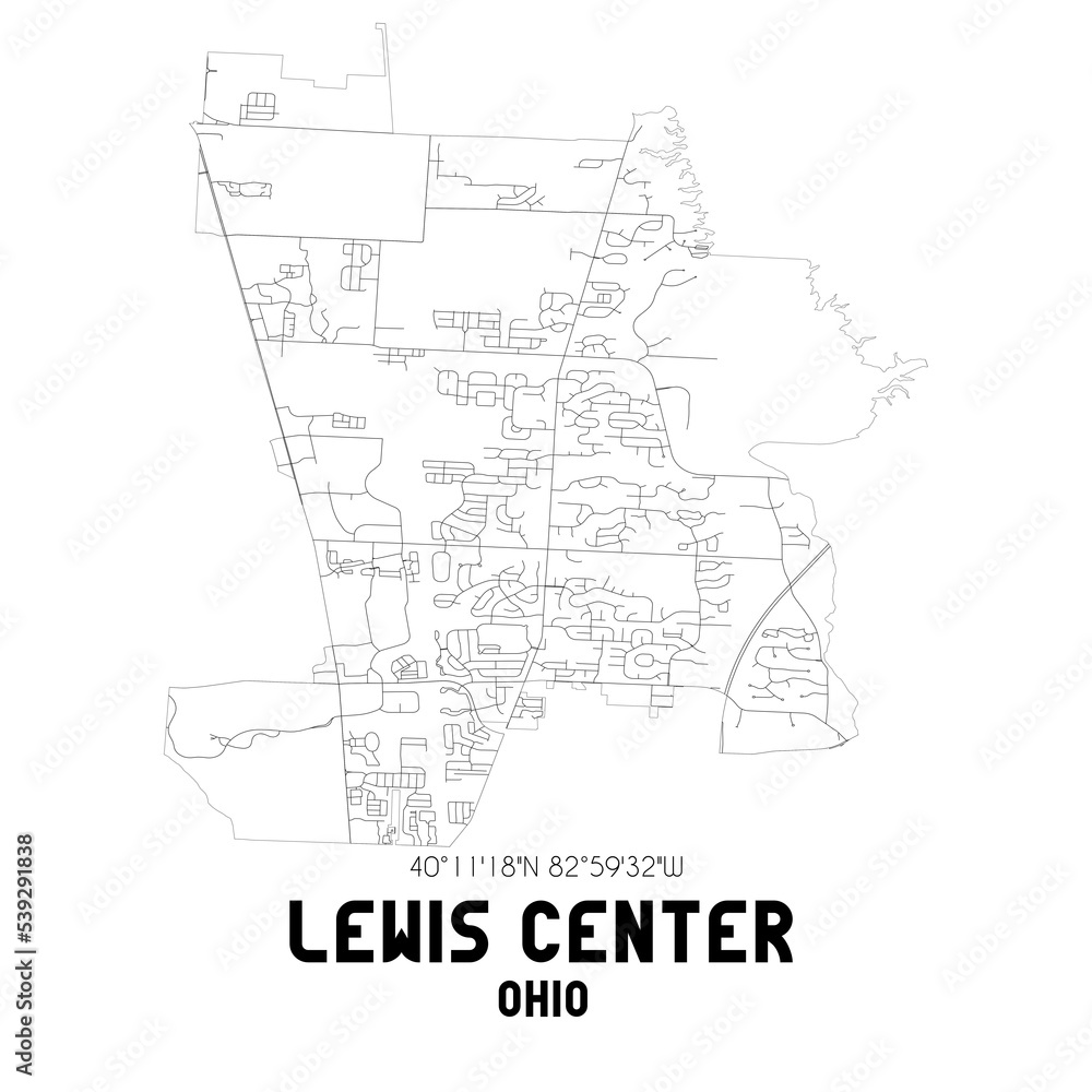 Lewis Center Ohio. US street map with black and white lines.