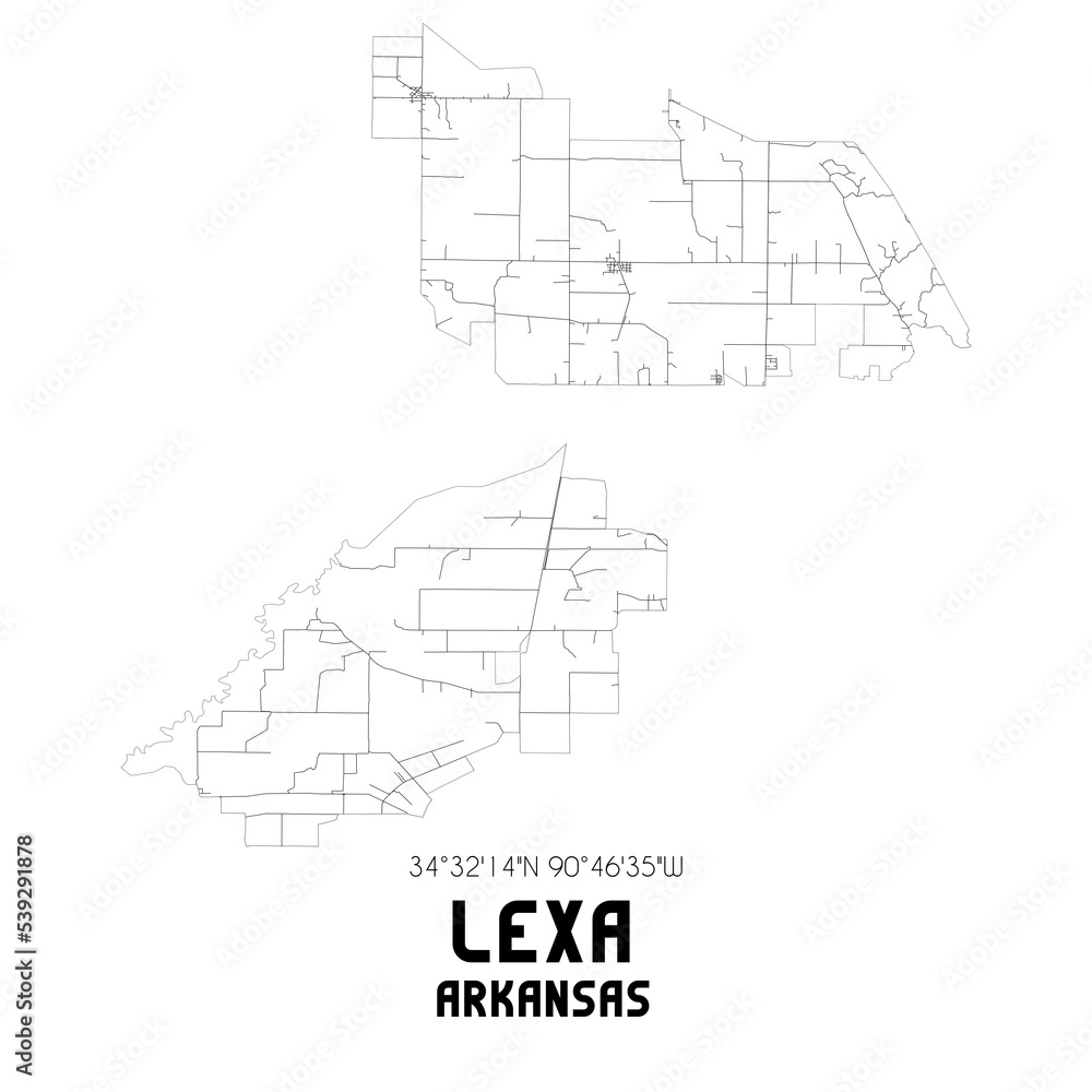 Lexa Arkansas. US street map with black and white lines.