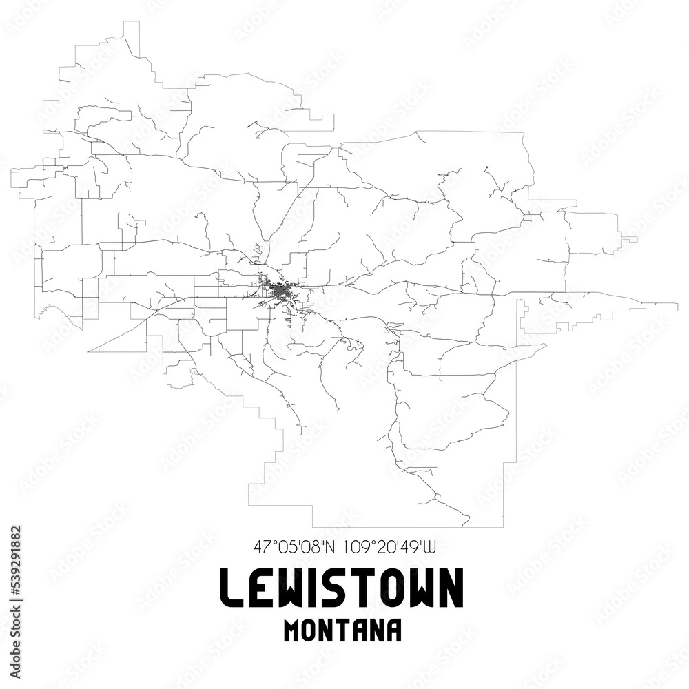 Lewistown Montana. US street map with black and white lines.